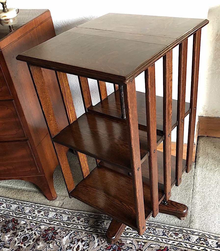 Late Victorian or Edwardian Quartered Oak Revolving Bookcase