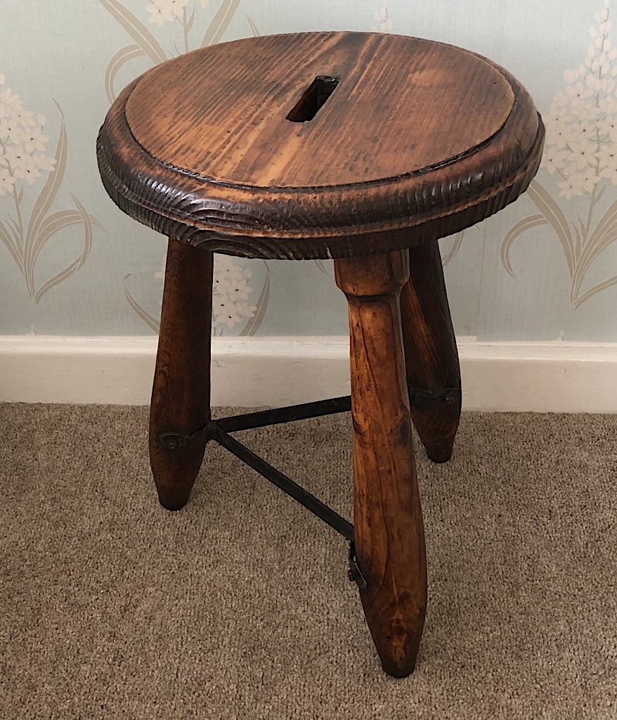 Unusual 19th Century Pitched Pine Stool