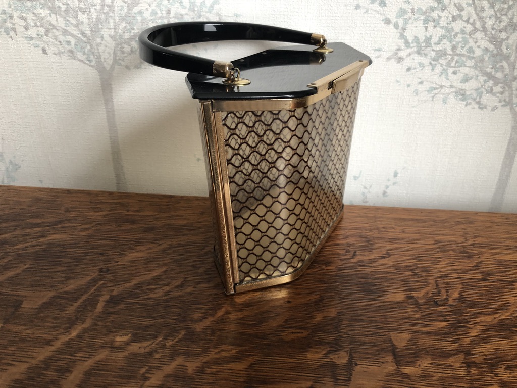 1950s American Majestic Lucite Handbag in Black and Gold