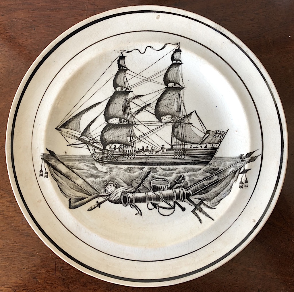 Swansea Dillwyn Creamware Plate, Ship Decoration c1830