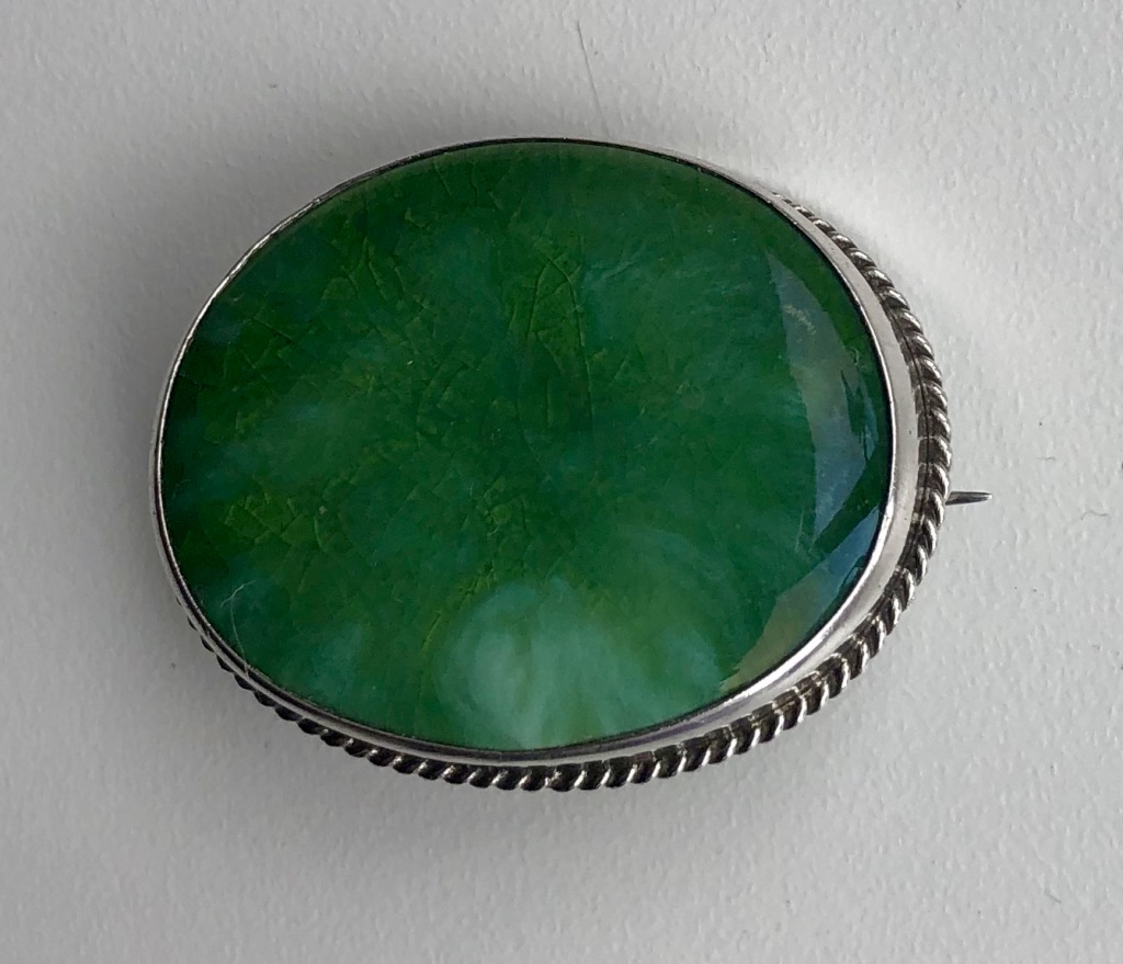 Charles Horner WW1 Period Green Silver Ruskin Brooch, 1918