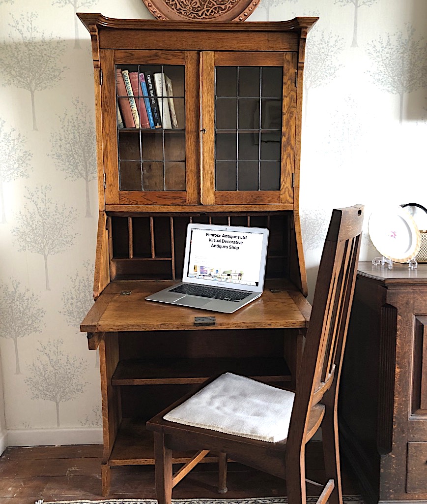 Edwardian Arts and Crafts Oak Bookcase Bureau or Unusual Cocktail Cabinet