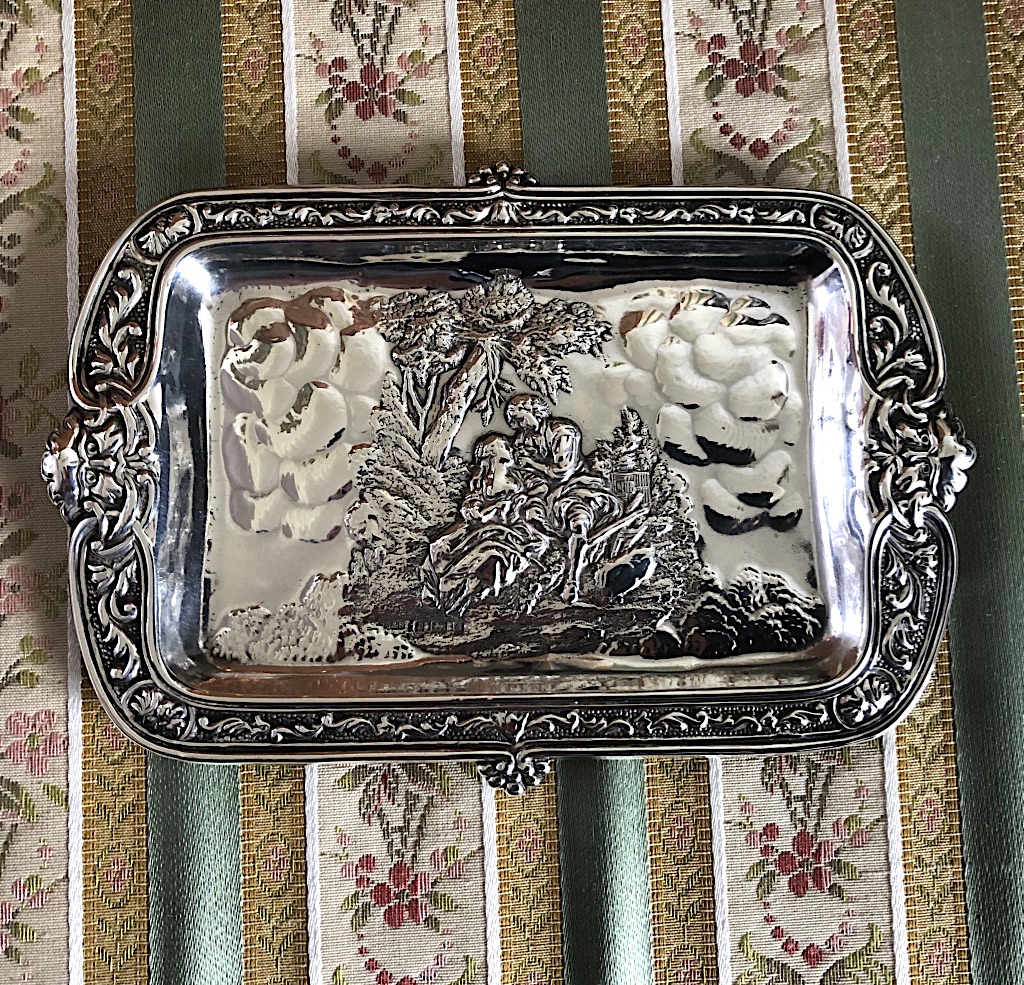 Levi and Salaman Green Man Silver Card Tray c1900