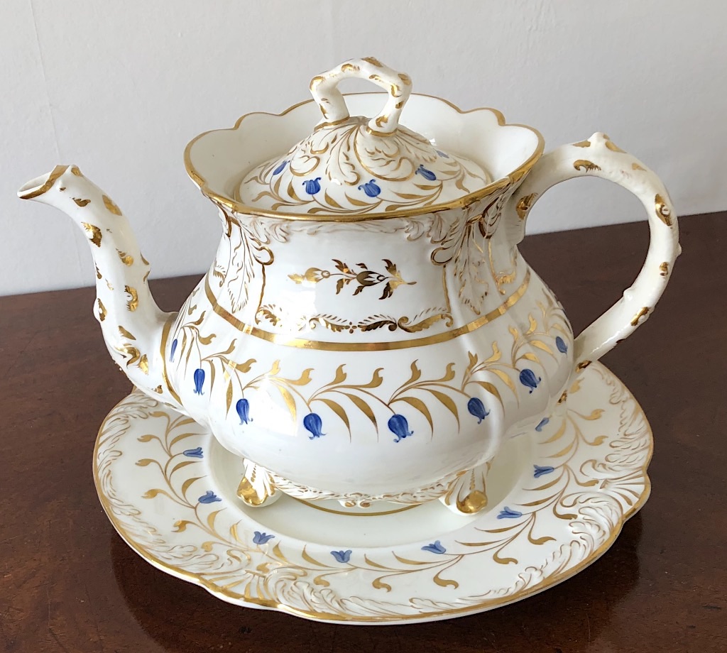 Fine Rockingham Bluebell Patern Teapot & Stand c1831